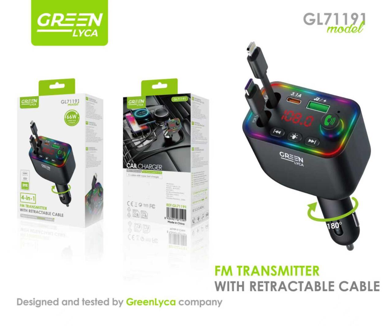 GL71191 Trasmettitore Bluetooth per auto con cavo integrato